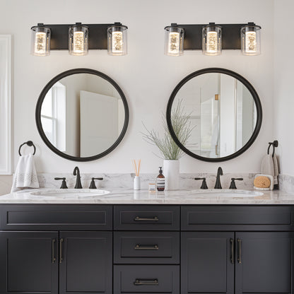 17 in. 3-Light Integrated LED Bathroom Black Vanity Light with Crystal Accents, Dimmable and Adjustable Lighting