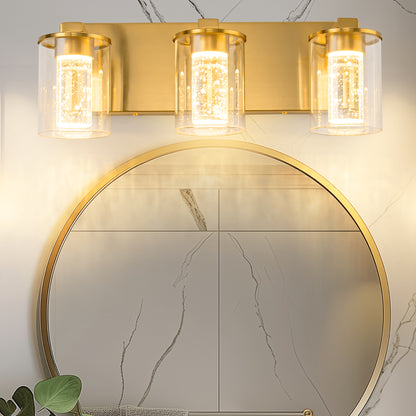 YANSUN 17 in. Modern 3-Light Gold Crystal Integrated LED Vanity Light for Bathroom, Dimmable with Adjustable White
