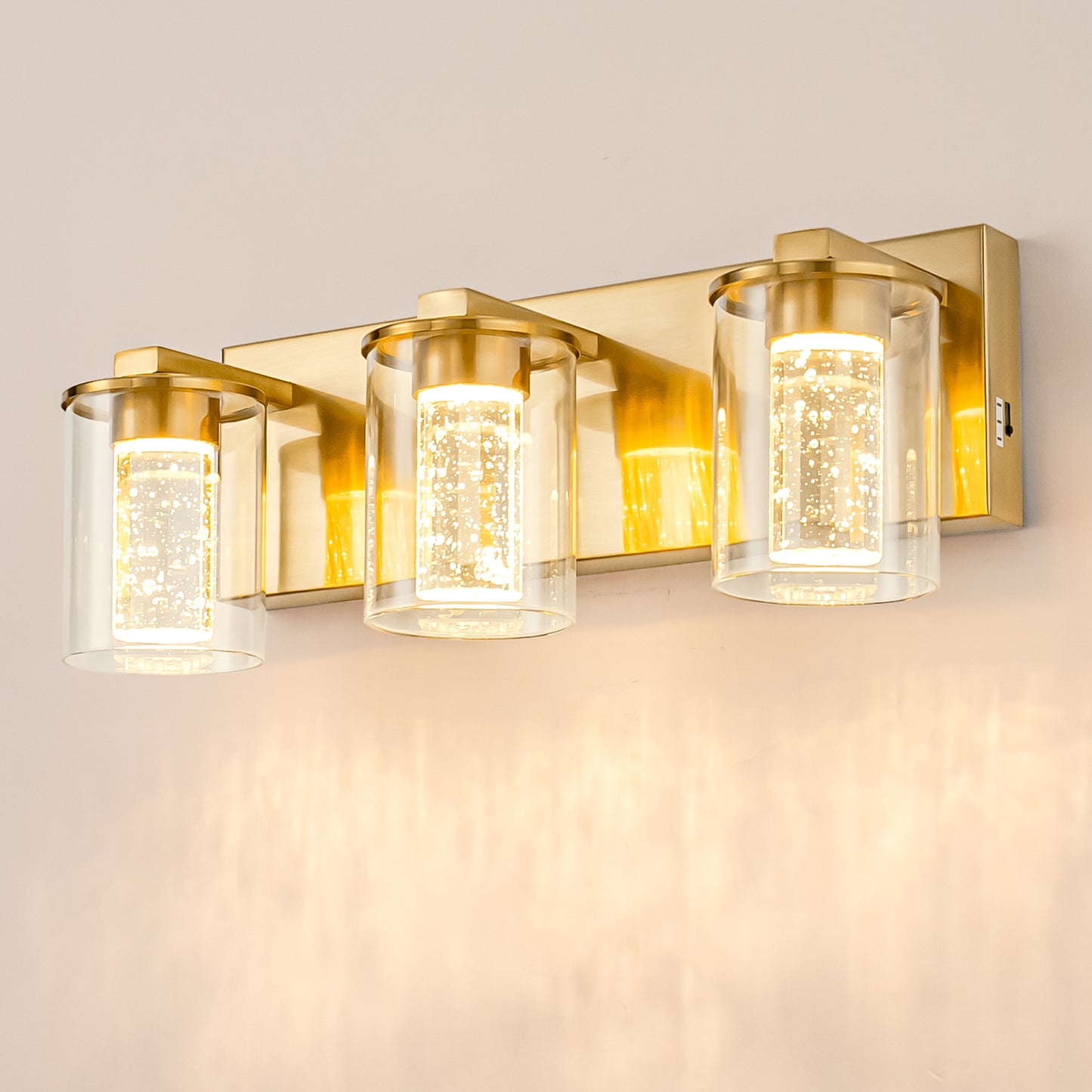 YANSUN 17 in. Modern 3-Light Gold Crystal Integrated LED Vanity Light for Bathroom, Dimmable with Adjustable White