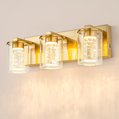 YANSUN 17 in. Modern 3-Light Gold Crystal Integrated LED Vanity Light for Bathroom, Dimmable with Adjustable White
