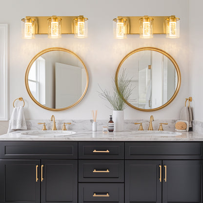 YANSUN 17 in. Modern 3-Light Gold Crystal Integrated LED Vanity Light for Bathroom, Dimmable with Adjustable White