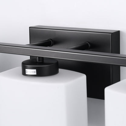 22 in. 3 Light Matte Black Modern Square Vanity Light for Bathroom, Bedroom, Living Roomwith Milk White Shades