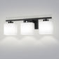 22 in. 3 Light Matte Black Modern Square Vanity Light for Bathroom, Bedroom, Living Roomwith Milk White Shades