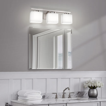 22 in. 3 Light Nickel Modern Square Vanity Light for Bathroom, Bedroom, Hallway with Milk White Glass Shades