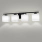 31 in. 4 Light Matte Black Modern Square Vanity Light for Bathroom, Bedroom, Hallway with Milk White Glass Shades
