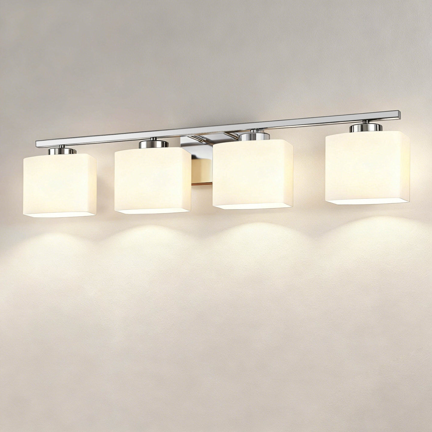 YANSUN 4-Light Vanity Bathroom Mirror Light, Rectangular Opal Glass Shades in Chrome Finish (5.5"x4.7")