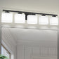 40 in. 5 Light Matte Black Modern Square Vanity Light with Milk White Glass Shades for Large Mirror in Bathroom