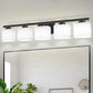 40 in. 5 Light Matte Black Modern Square Vanity Light with Milk White Glass Shades for Large Mirror in Bathroom
