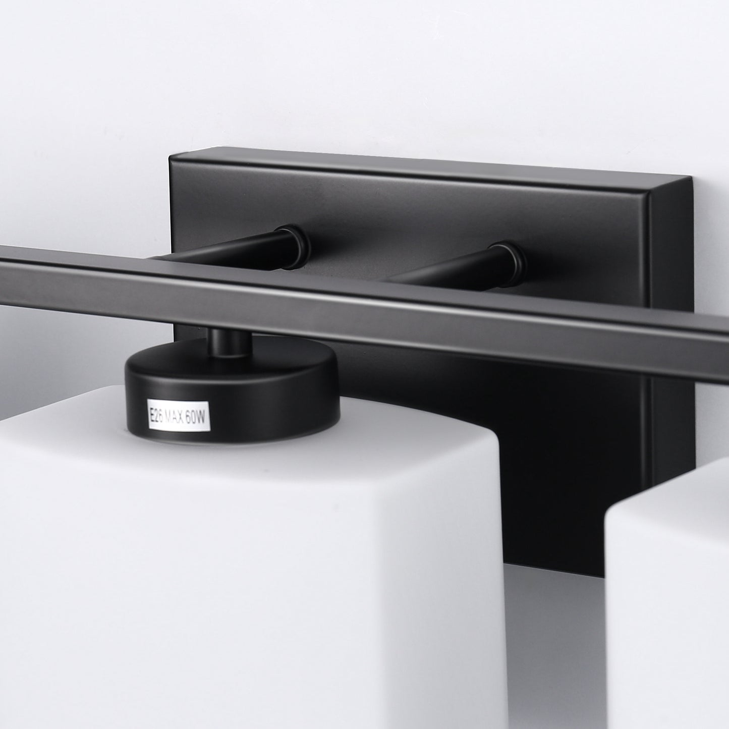 40 in. 5 Light Matte Black Modern Square Vanity Light with Milk White Glass Shades for Large Mirror in Bathroom
