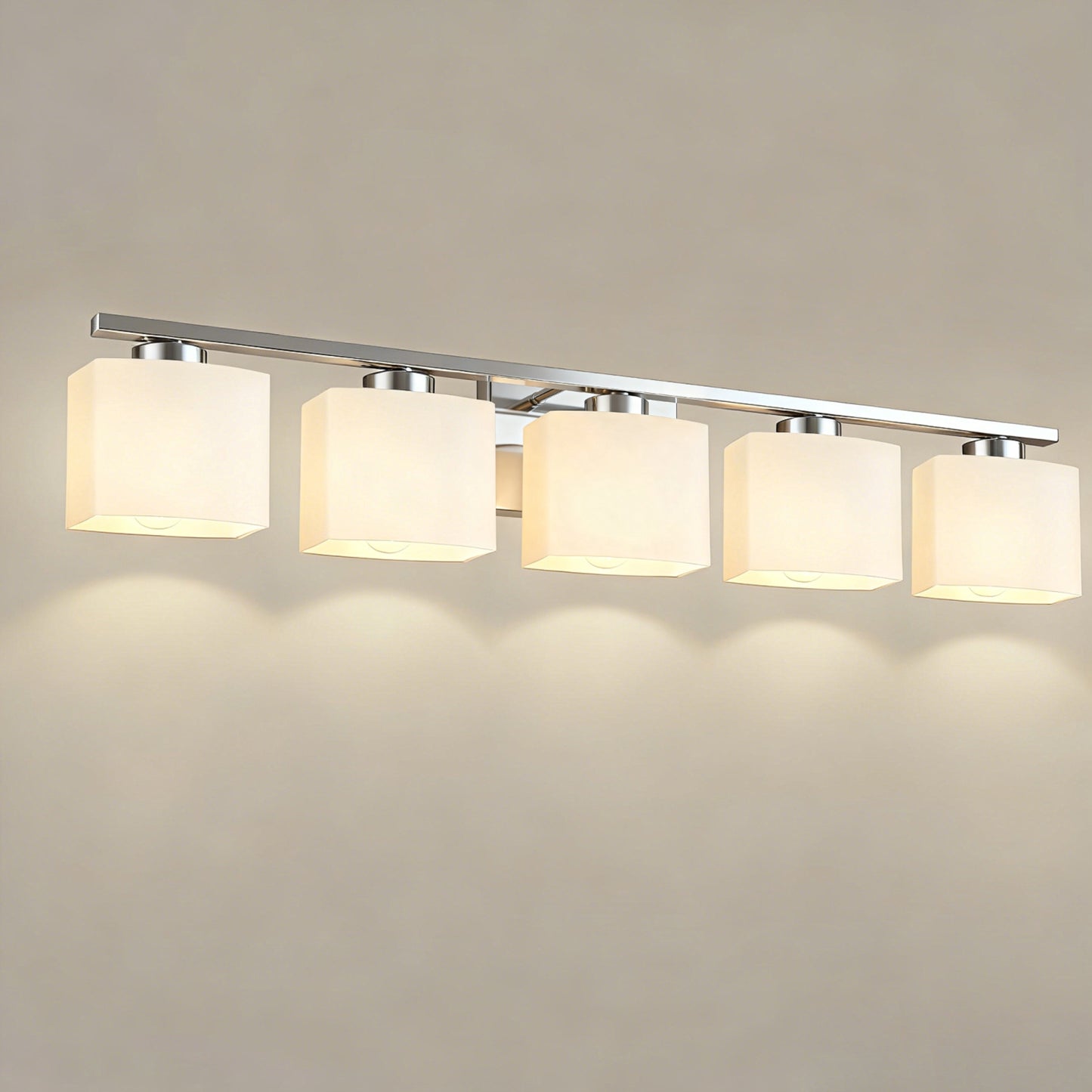 YANSUN 5-Light Bathroom Vanity Mirror Light, Rectangular Opal Glass Shades in Chrome Finish (5.5"x4.7")