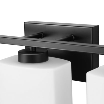 YANSUN 40 in. 5-Light Black Modern Vanity Lights with White Rectangular Glass Shade for Bathroom Mirror or Dressing