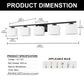 YANSUN 40 in. 5-Light Black Modern Vanity Lights with White Rectangular Glass Shade for Bathroom Mirror or Dressing