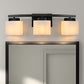 24 in. 3 Light Matte Black Modern Industrial Square Vanity Light for Bathroom with Curved Arms and Milk White Shades