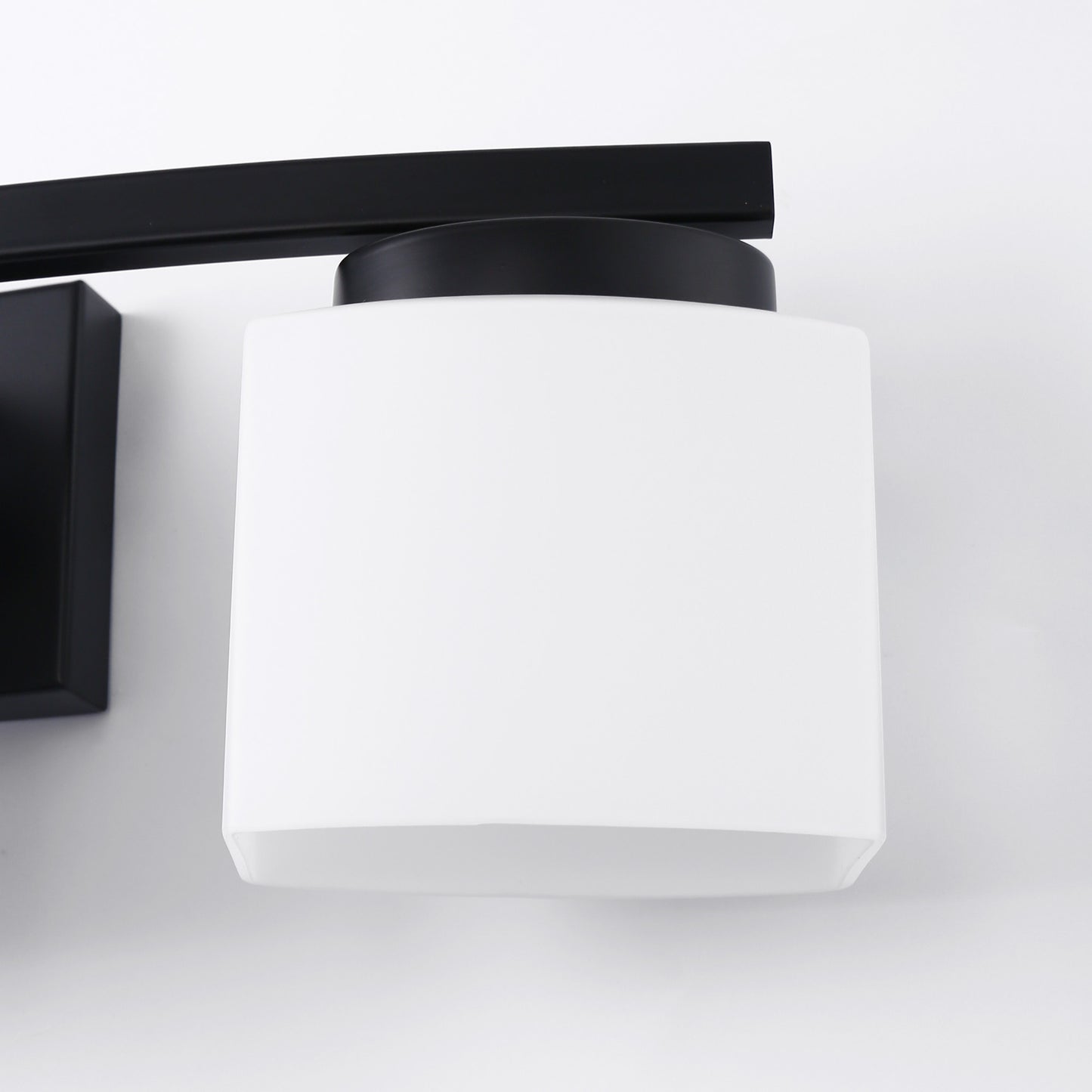 YANSUN 24 in. 3-Light Matte Black Curved Vanity Light, E26 Bulb Base, White Glass Shades, Non-Integrated LED, Wall-Mount Bathroom Fixture