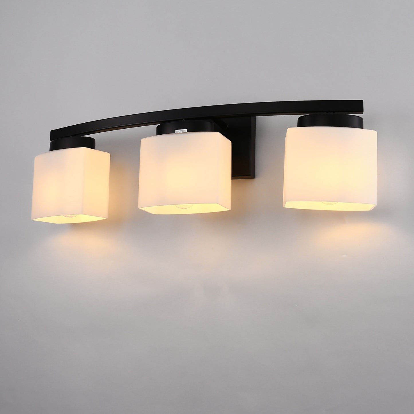 YANSUN 24 in. 3-Light Matte Black Curved Vanity Light, E26 Bulb Base, White Glass Shades, Non-Integrated LED, Wall-Mount Bathroom Fixture