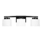 24 in. 3 Light Matte Black Modern Industrial Square Vanity Light for Bathroom with Curved Arms and Milk White Shades