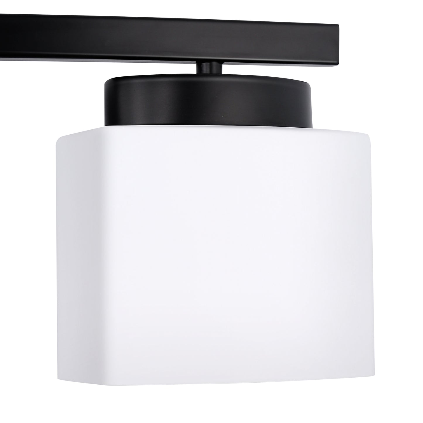 YANSUN 33.5 In. 4-Light Black Modern Square Vanity Light with Curved Arms and Milk White Glass Shades for Bathroom or Bedroom