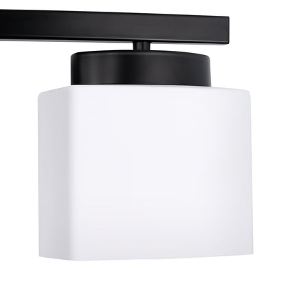 YANSUN 33.5 In. 4-Light Black Modern Square Vanity Light with Curved Arms and Milk White Glass Shades for Bathroom or Bedroom