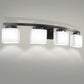 33.5 in. 4-Light Black Modern Square Vanity Light for Bathroom, Bedroom with Curved Arms and Milk White Glass Shades