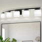 41 in. 5-Light Matte Black Modern Industrial Square Vanity Light for Bathroom with Curved Arms and Milk White Shades