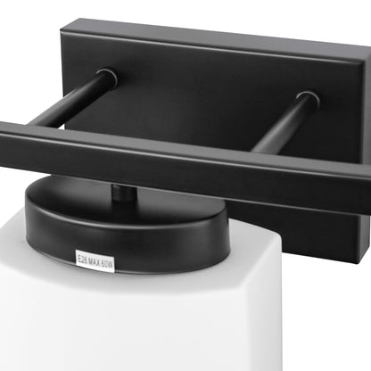 YANSUN 41 in. 5-Light Matte Black Modern Industrial Square Vanity Light for Bathroom with Curved Arms and Milk White Shades