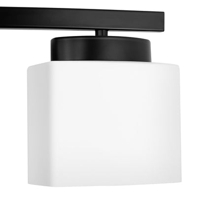 YANSUN 41 in. 5-Light Matte Black Modern Industrial Square Vanity Light for Bathroom with Curved Arms and Milk White Shades