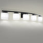 YANSUN 41 in. 5-Light Matte Black Modern Industrial Square Vanity Light for Bathroom with Curved Arms and Milk White Shades