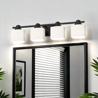 YANSUN 4-Light Vanity Mirror Light with Hand-Blown Opal Glass, Matte Black Finish, 30.7-Inch Length, Traditional Design