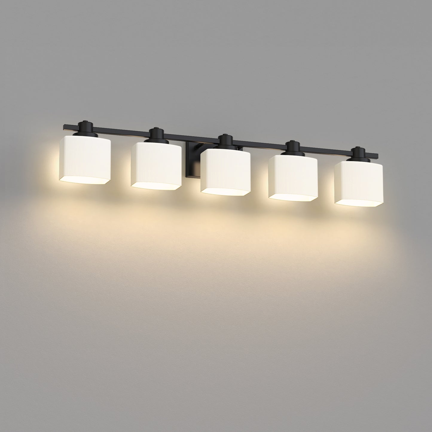 YANSUN 5-Light Vanity Mirror Light with Hand-Blown Opal Glass, Matte Black Finish, 30.7-Inch Length, Modern Traditional
