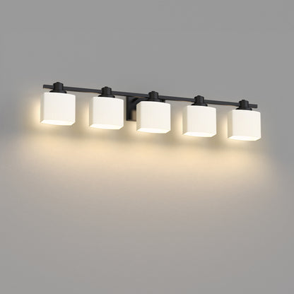 YANSUN 5-Light Vanity Mirror Light with Hand-Blown Opal Glass, Matte Black Finish, 30.7-Inch Length, Modern Traditional