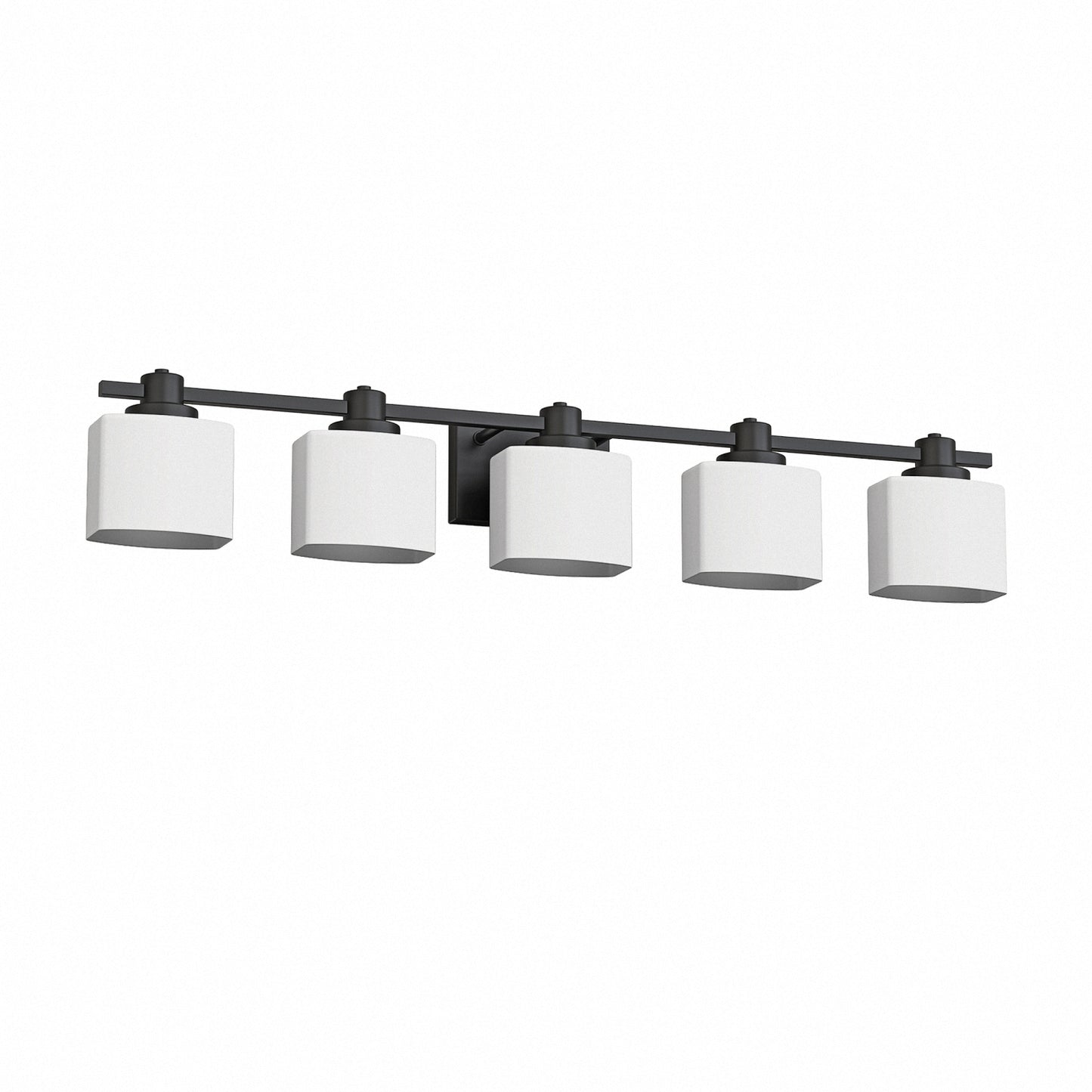 YANSUN 5-Light Vanity Mirror Light with Hand-Blown Opal Glass, Matte Black Finish, 30.7-Inch Length, Modern Traditional