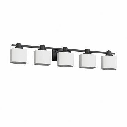 YANSUN 5-Light Vanity Mirror Light with Hand-Blown Opal Glass, Matte Black Finish, 30.7-Inch Length, Modern Traditional