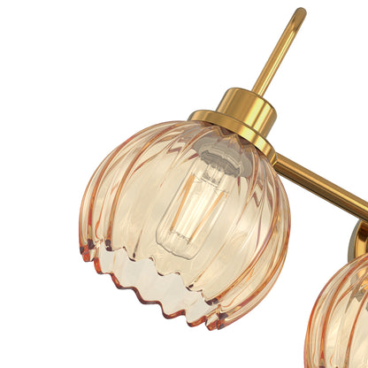 YANSUN 3-Light Vanity Mirror Light with Amber Tulip Glass Shades, Brushed Copper Finish, 19.4-Inch Length, Traditional