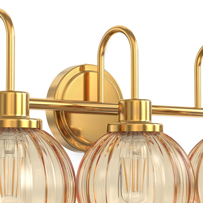 YANSUN 3-Light Vanity Mirror Light with Amber Tulip Glass Shades, Brushed Copper Finish, 19.4-Inch Length, Traditional