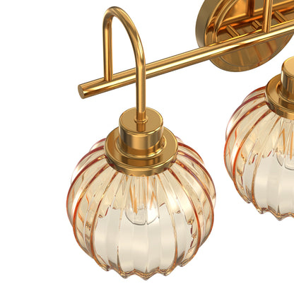 YANSUN 3-Light Vanity Mirror Light with Amber Tulip Glass Shades, Brushed Copper Finish, 19.4-Inch Length, Traditional