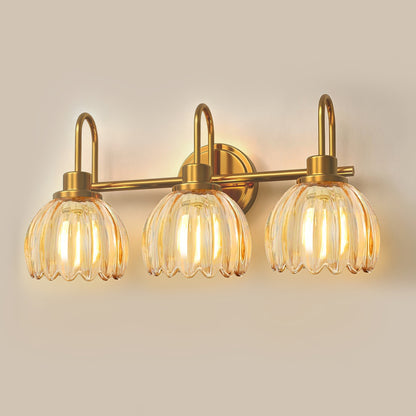 YANSUN 3-Light Vanity Mirror Light with Amber Tulip Glass Shades, Brushed Copper Finish, 19.4-Inch Length, Traditional