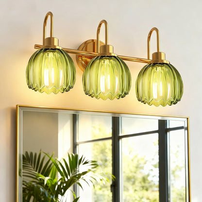 YANSUN 3-Light Vanity Mirror Light with Green Tulip Glass Shades, Brushed Copper Finish, 19.4-Inch Length, Traditional