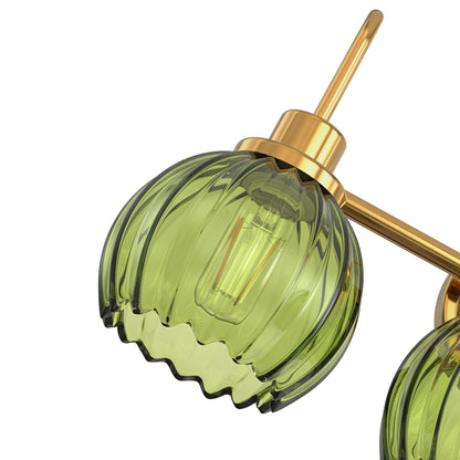 YANSUN 3-Light Vanity Mirror Light with Green Tulip Glass Shades, Brushed Copper Finish, 19.4-Inch Length, Traditional