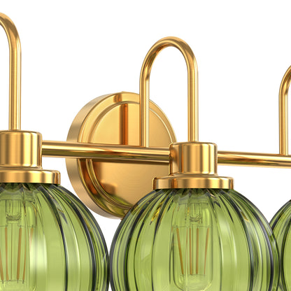YANSUN 3-Light Vanity Mirror Light with Green Tulip Glass Shades, Brushed Copper Finish, 19.4-Inch Length, Traditional