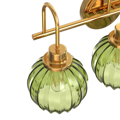 YANSUN 3-Light Vanity Mirror Light with Green Tulip Glass Shades, Brushed Copper Finish, 19.4-Inch Length, Traditional
