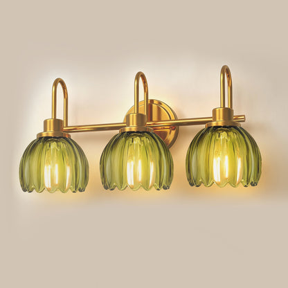 YANSUN 3-Light Vanity Mirror Light with Green Tulip Glass Shades, Brushed Copper Finish, 19.4-Inch Length, Traditional