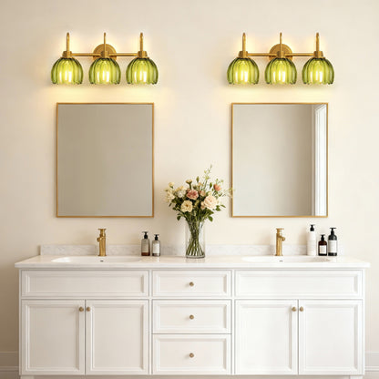 YANSUN 3-Light Vanity Mirror Light with Green Tulip Glass Shades, Brushed Copper Finish, 19.4-Inch Length, Traditional