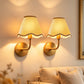 YANSUN Set of 2 Boho Wall Sconces with Rattan Woven Shade 7.9in Brass Indoor Wall Lights E26 for Bedroom Hallway Living Room