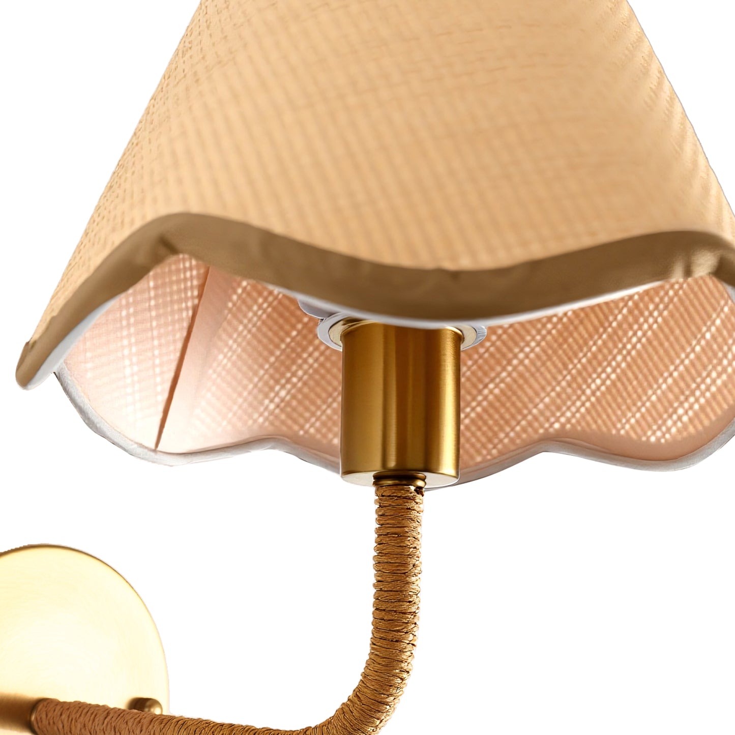 YANSUN Rattan Shade Wall Sconce with Paper-Wrapped Cord, Brushed Copper Finish, Farmhouse Style, 7.9-Inch Size