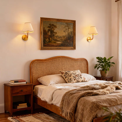 YANSUN Rattan Shade Wall Sconce with Paper-Wrapped Cord, Brushed Copper Finish, Farmhouse Style, 7.9-Inch Size
