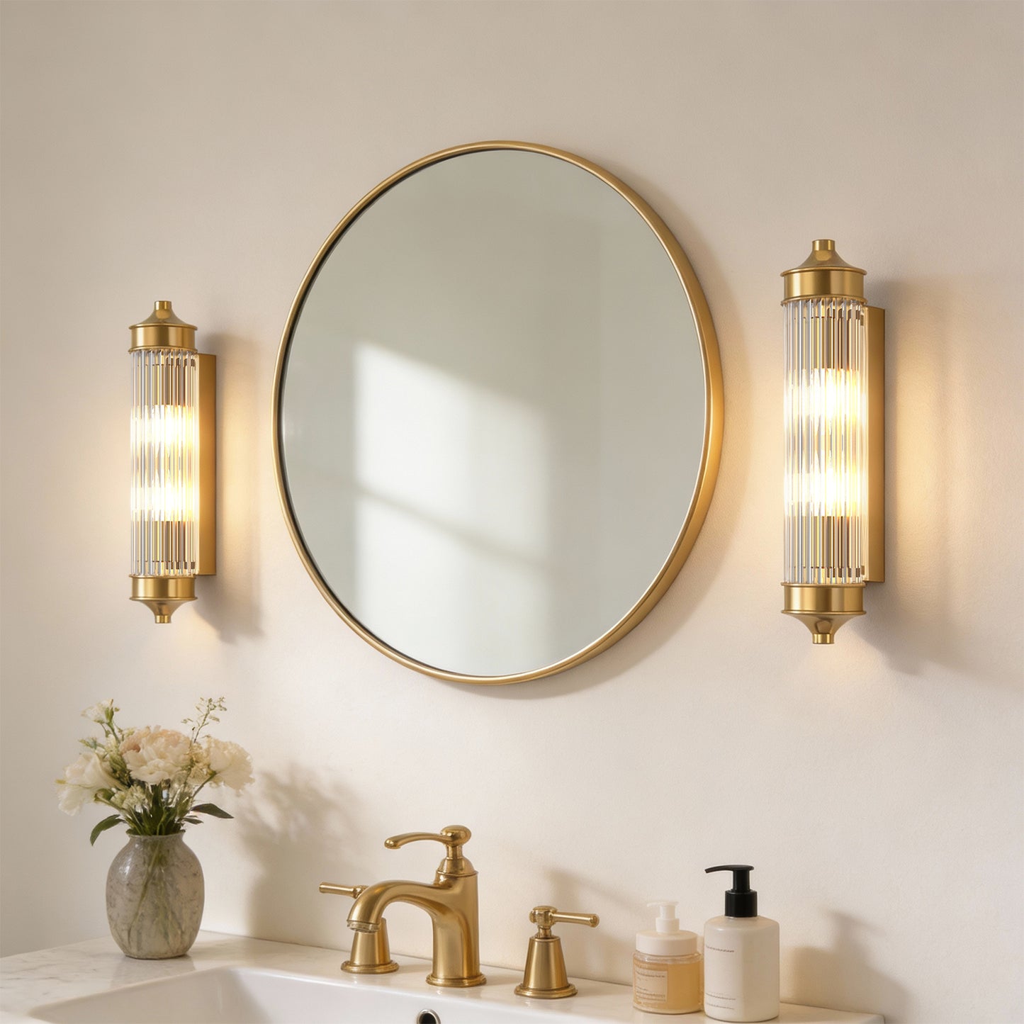 YANSUN 2-Light  Crystal Glass Bar Indoor  Wall Sconce with Crystal Glass Shade 2-Pack E12  Copper Metal Indoor Wall Light