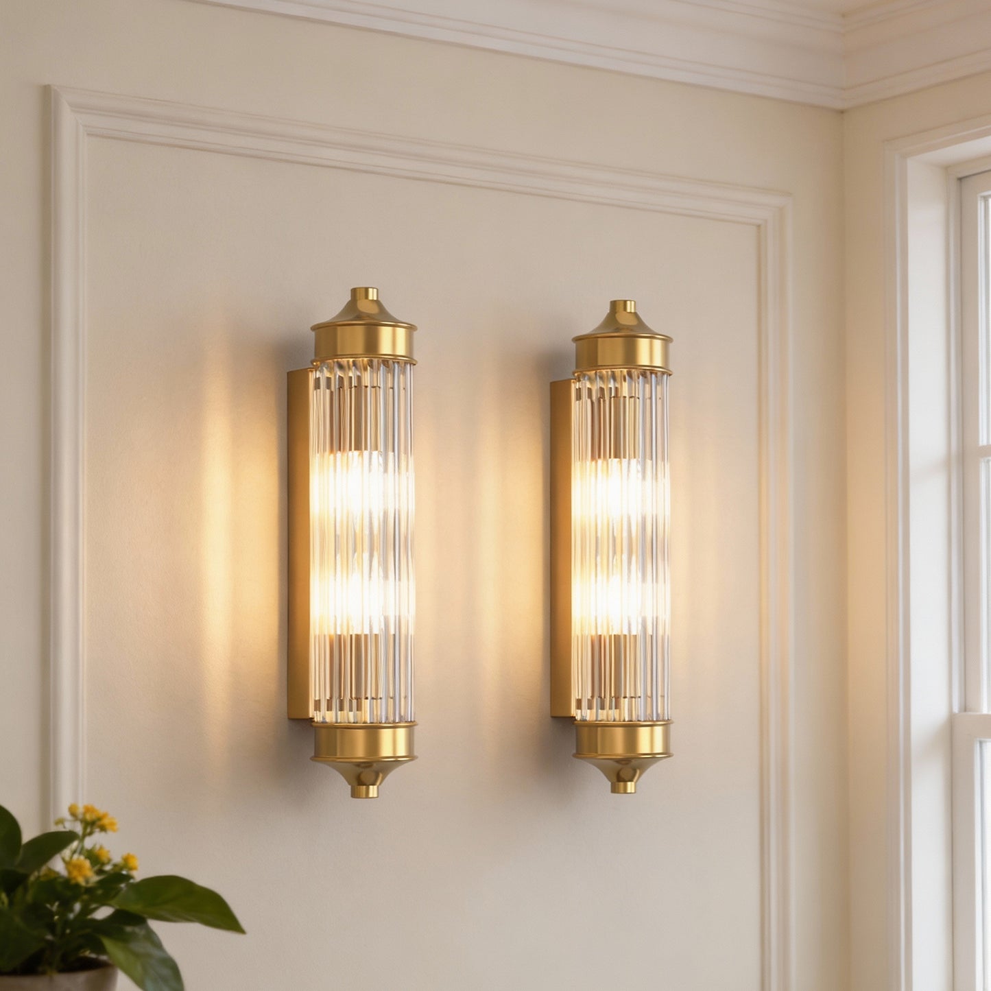 YANSUN 2-Light  Crystal Glass Bar Indoor  Wall Sconce with Crystal Glass Shade 2-Pack E12  Copper Metal Indoor Wall Light
