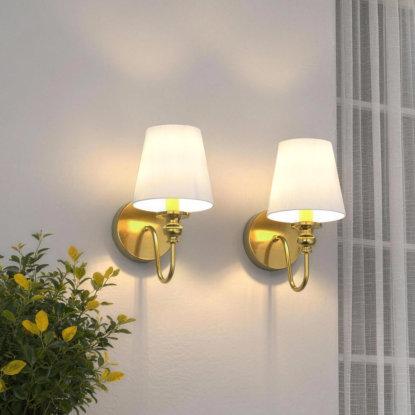 YANSUN 2-Pack 5.9 in. Indoor Wall Sconce Metal Horn with White Linen Shade Traditional E12 Base Non-Integrated Light