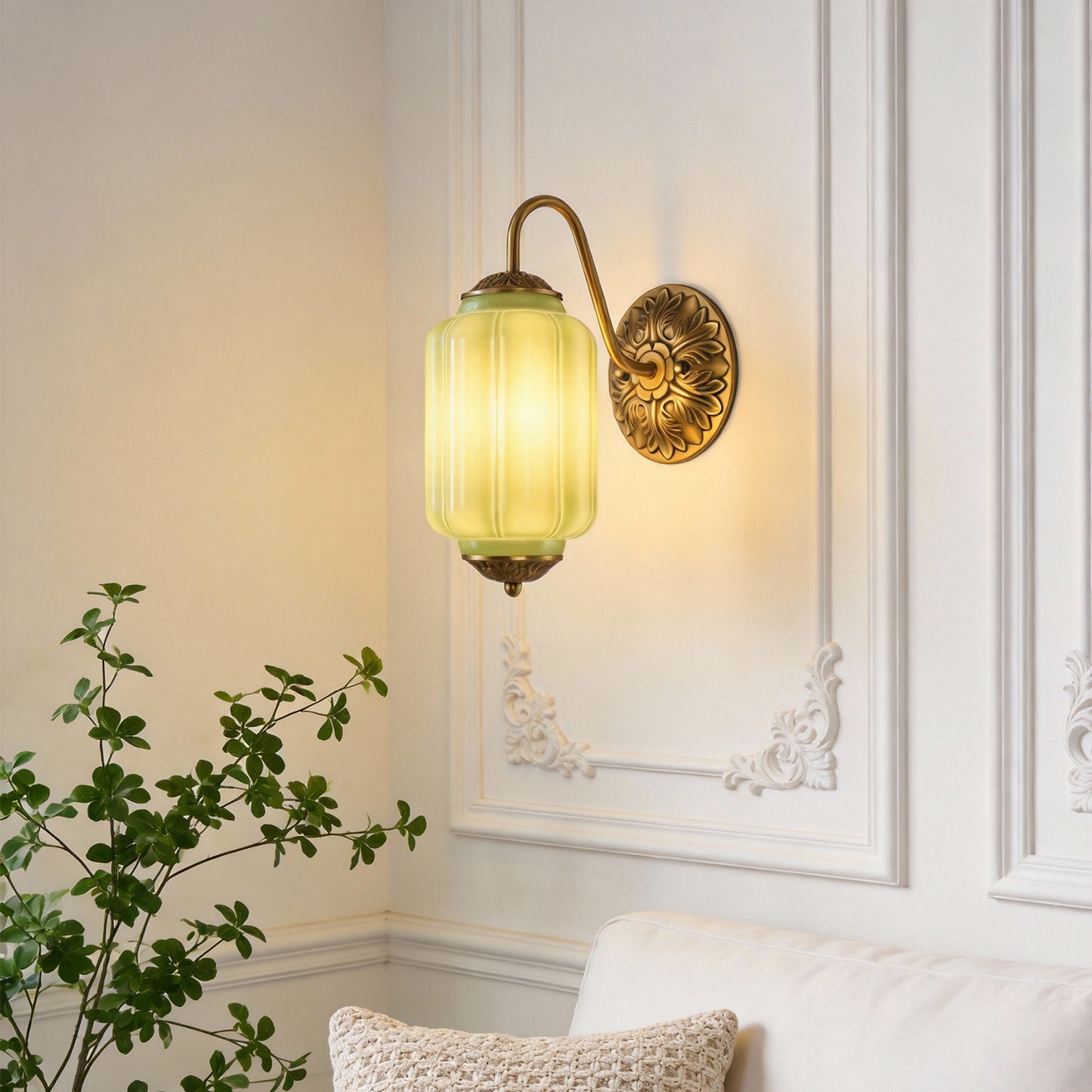 YANSUN Modern1-Light Wall Sconce, 6 in. Curved Arm Copper  E12 Base Metal and Glass Indoor Wall Light with Plum Glass Shade