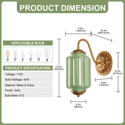 YANSUN Modern1-Light Wall Sconce, 6 in. Curved Arm Copper  E12 Base Metal and Glass Indoor Wall Light with Plum Glass Shade